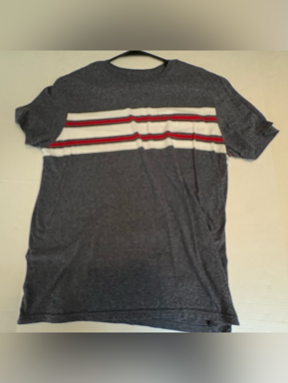 Goodfellow & Co Gray Short Sleeve Tee with White and Red Chest Stripes